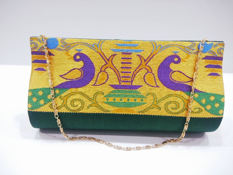 Small Semi Paithani Clutch Bottle Green