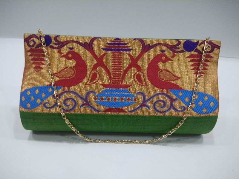 Small Semi Paithani Clutch Light Green