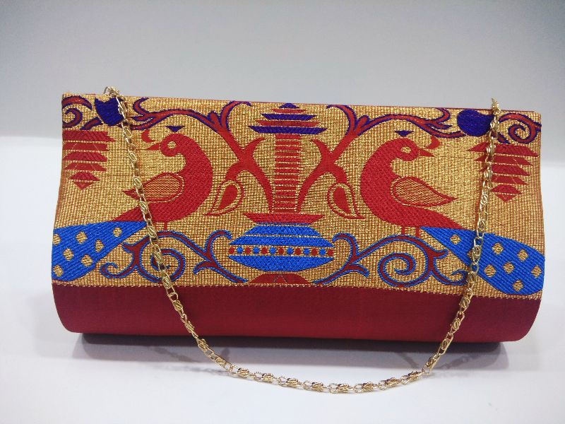 Small Semi Paithani Clutch Maroon