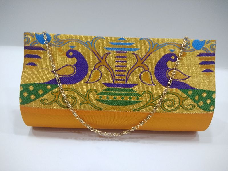 Small Semi Paithani Clutch Orange