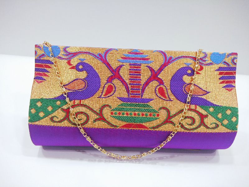 Small Semi Paithani Clutch Purple