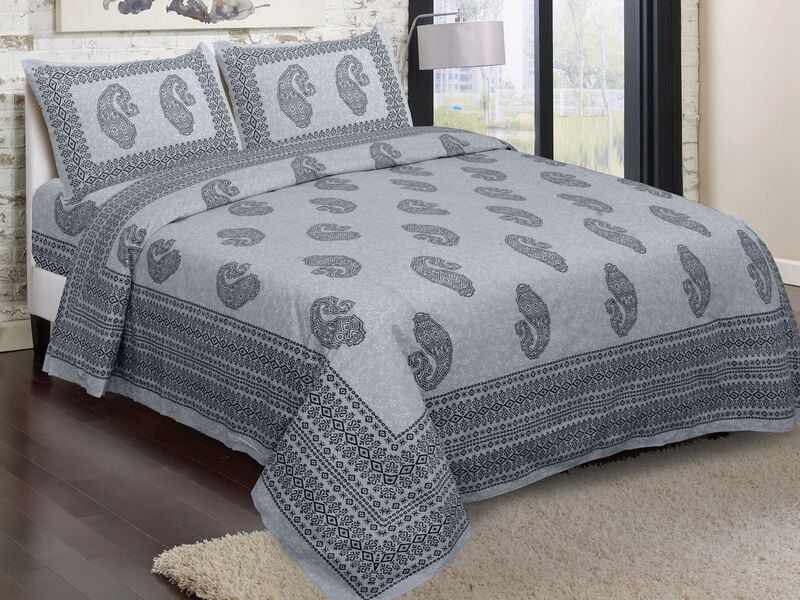 Grey Base Vase Pattern Black Border King size Double Bedsheet