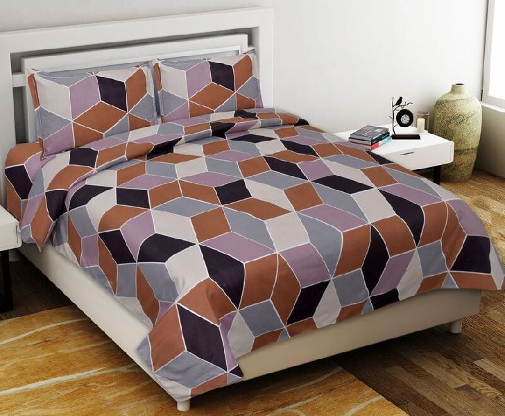 Beautiful Brown Grey Geometrical Pattern Double Bedsheet