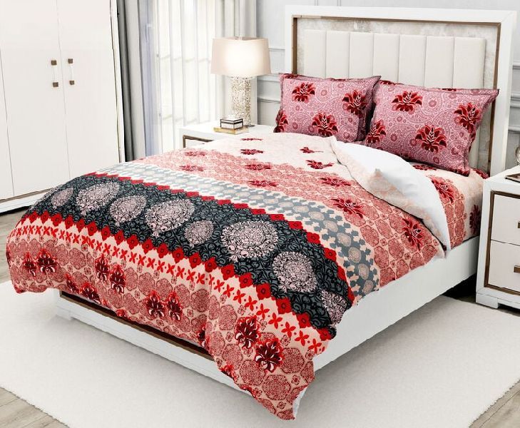 Black Wine Floral Lining Border Twill Cotton King Size Bedsheet With 2 Stitched Pillow Cover