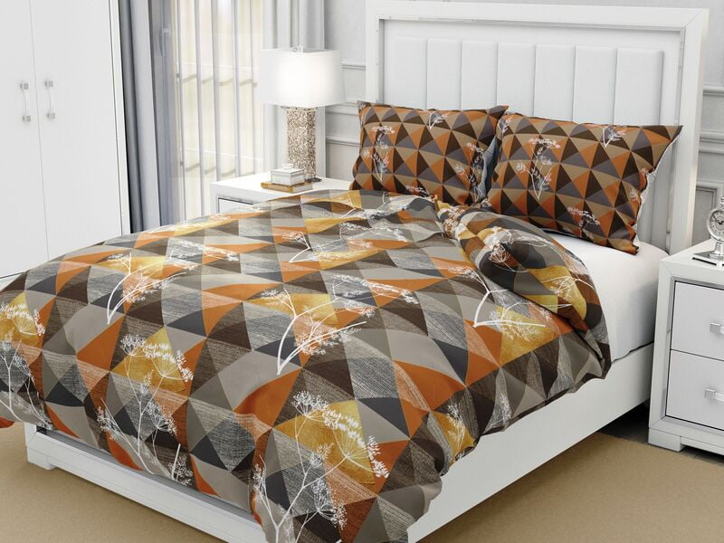 Brown Black Geometrical Print Cotton Double Bedsheet
