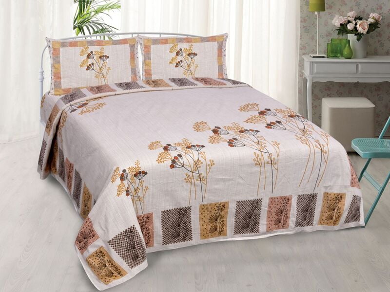 Cream Base Printed Border Beautiful Bedsheet with 2 Pillow Cover