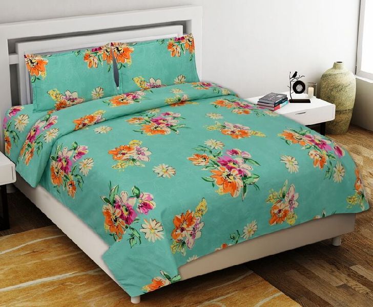 Leafy Multi Floral Print Pista Green Double Bedsheet