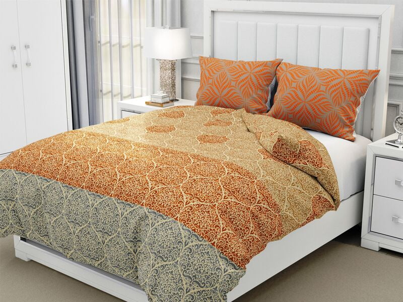 Mustard Floral Foliage Line Cotton Double Bedsheet