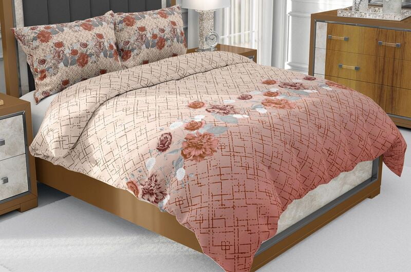Percale Maroon Base Floral Print Beautiful King Size Bedsheet with 2 Stitched Pillow Cover