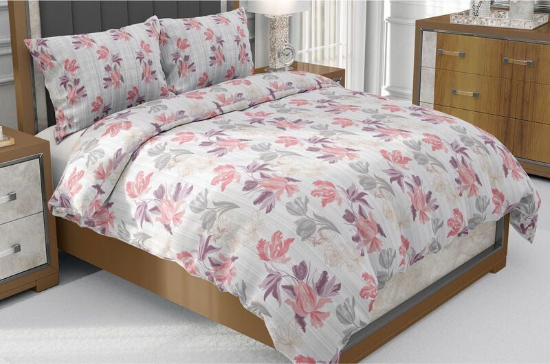 Percale Pink Floral Beautiful King Size Bedsheet with 2 Stitched Pillow Cover