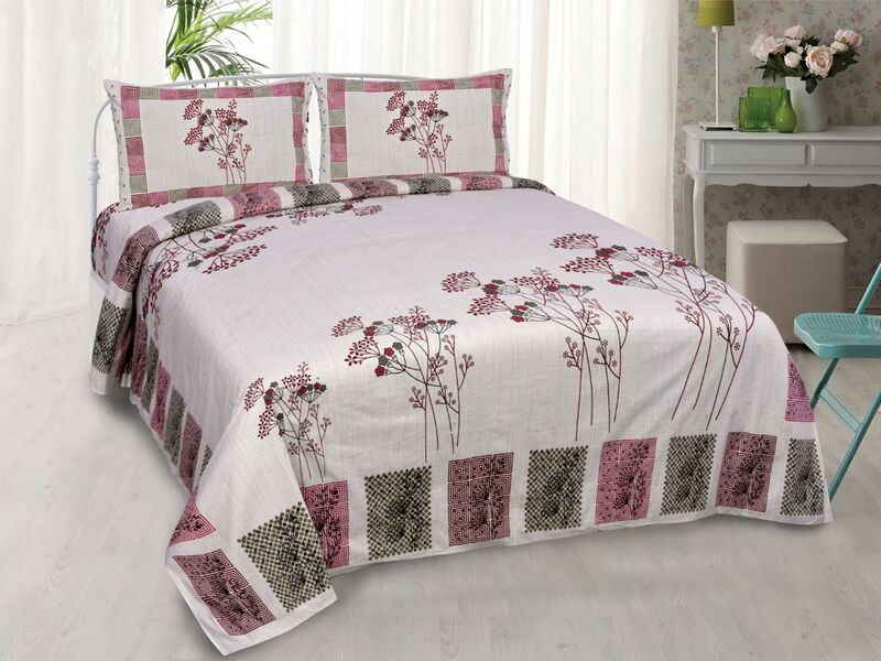 Pink Base Printed Border Beautiful Bedsheet with 2 Pillow Cover