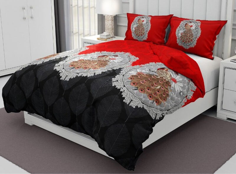 Pure Cotton Black Border Print King Size Bedsheet with 2 Pillow Cover