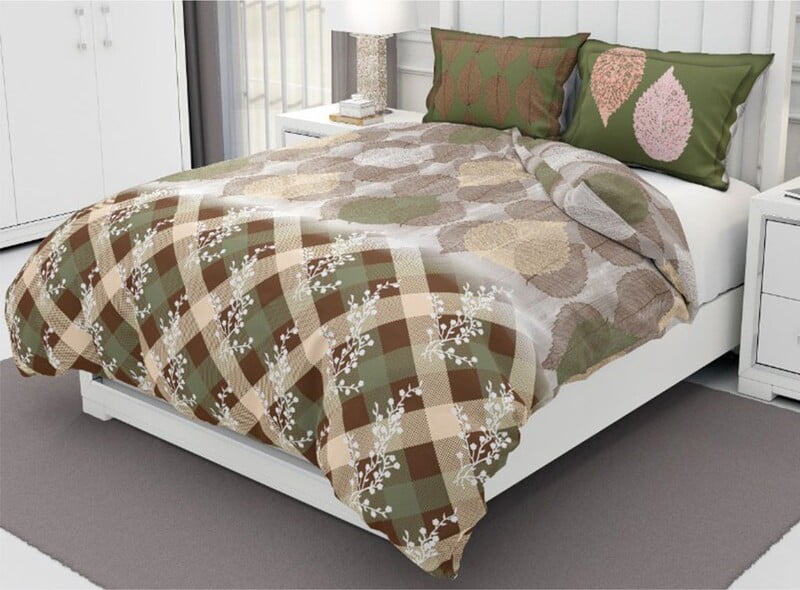 Pure Cotton Green Base ZigZag Print King Size Bedsheet with 2 Pillow Cover