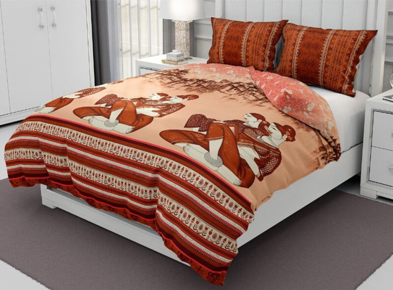 Pure Cotton Pink Base Village King Size Bedsheet with 2 Pillow Cover