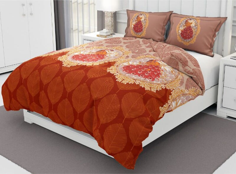 Pure Cotton Red Wine Border Print King Size Bedsheet with 2 Pillow Cover