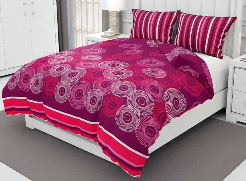 Pure Cotton Red Wine Oval Print King Size Bedsheet with 2 Pillow Cover