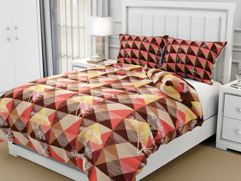 Red Black Geometrical Print Cotton Double Bedsheet