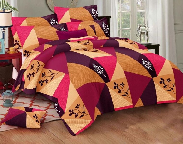 Rose Garden Multi Zigzag Print Pure Cotton King Size Bedsheet with 2 Stitched Pillow Cover