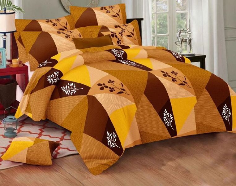 Rose Garden Orange Zigzag Print Pure Cotton King Size Bedsheet with 2 Stitched Pillow Cover