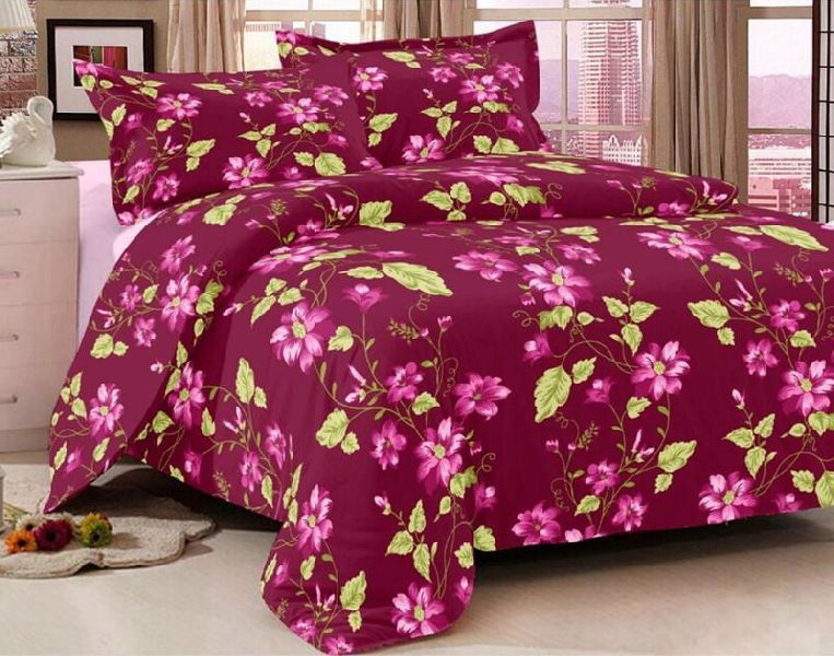 Rose Garden Pink Color Multi Floral Pure Cotton King Size Bedsheet with 2 Stitched Pillow Cover