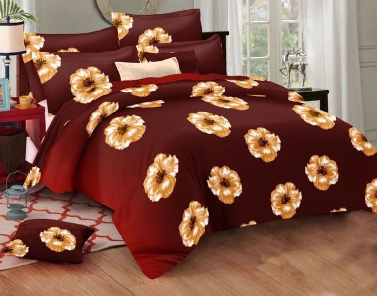 Rose Garden Red Pattern Floral Print Pure Cotton King Size Bedsheet with 2 Stitched Pillow Cover