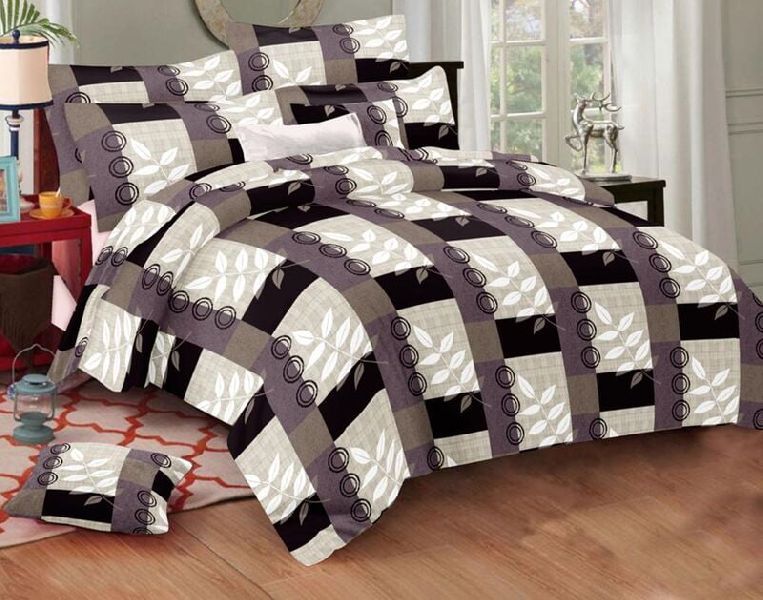 Rose Garden White Check Pure Cotton King Size Bedsheet with 2 Stitched Pillow Cover