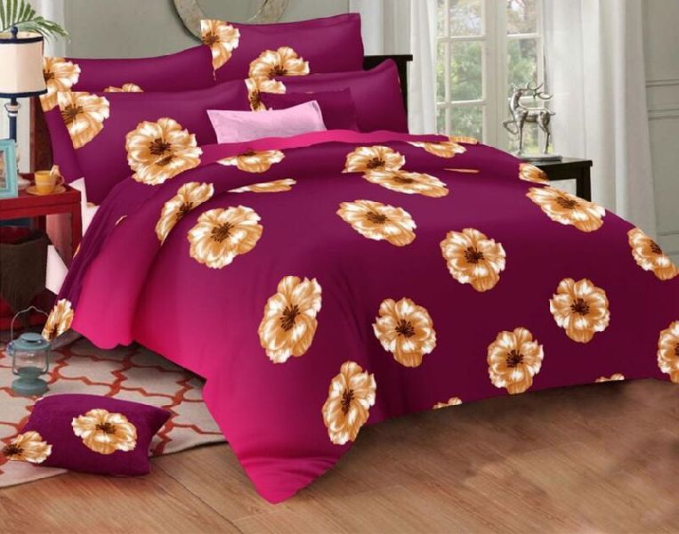 Rose Garden Wine Red Base Floral Print Pure Cotton King Size Bedsheet with 2 Stitched Pillow Cover