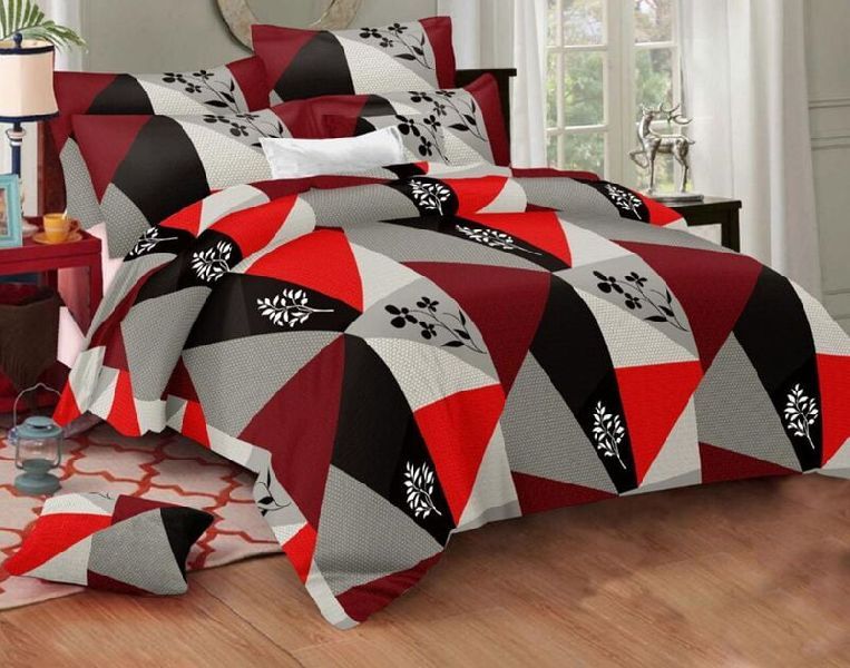 Rose Garden Zigzag with Leaf Print Pure Cotton King Size Bedsheet with 2 Stitched Pillow Cover