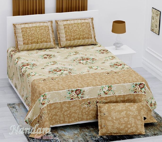 Royal Brown Base Beautiful Floral Print Pure Cotton King Size Bedsheet with 2 Stitched Pillow Cover
