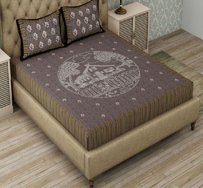 Royal Brown Lining Border Pure Giza Cotton King Size Bedsheet with 2 Stitched Pillow Cover