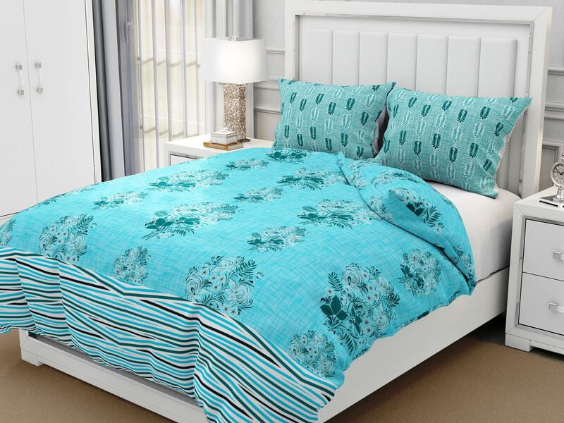 Seven Star Sky Color Cotton King Size Bedsheet with 2 Stitched Pillow Cover