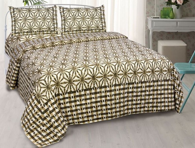 Titanic Green Oval Lining King Size Bedsheet with 2 Stitched Pillow Cover