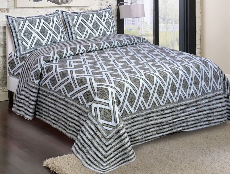 Titanic Grey Base Rectangle King Size Bedsheet with 2 Stitched Pillow Cover