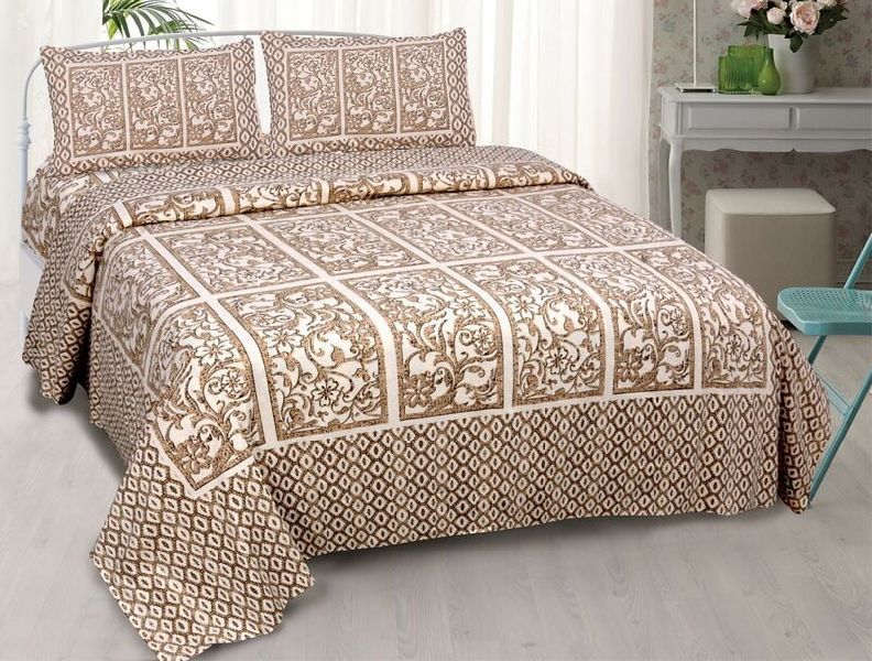 Titanic Pink Leaf Print King Size Bedsheet with 2 Stitched Pillow Cover