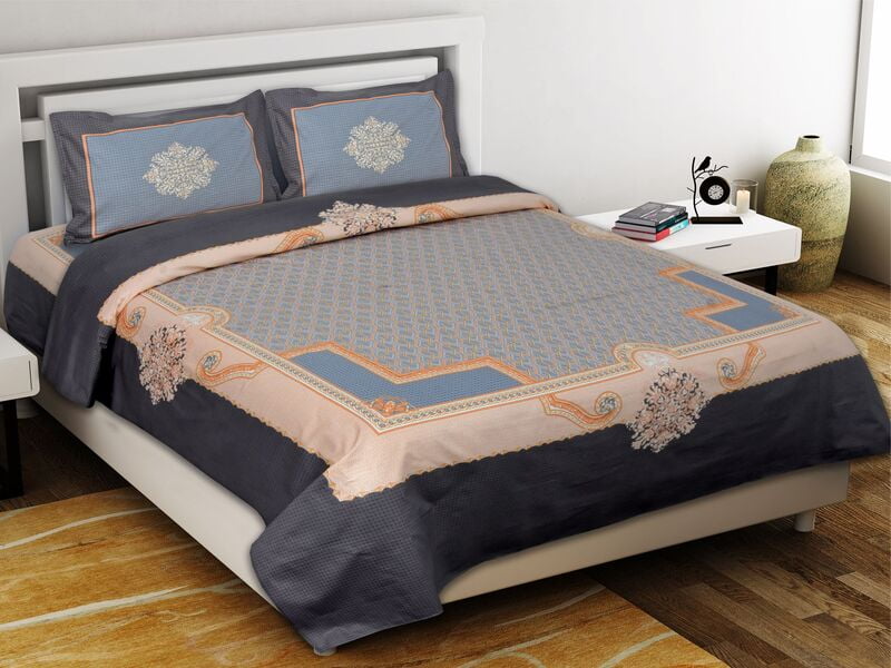 Twill Cotton Dark Brown Border Bedsheet with 2 Stitched Pillow Cover