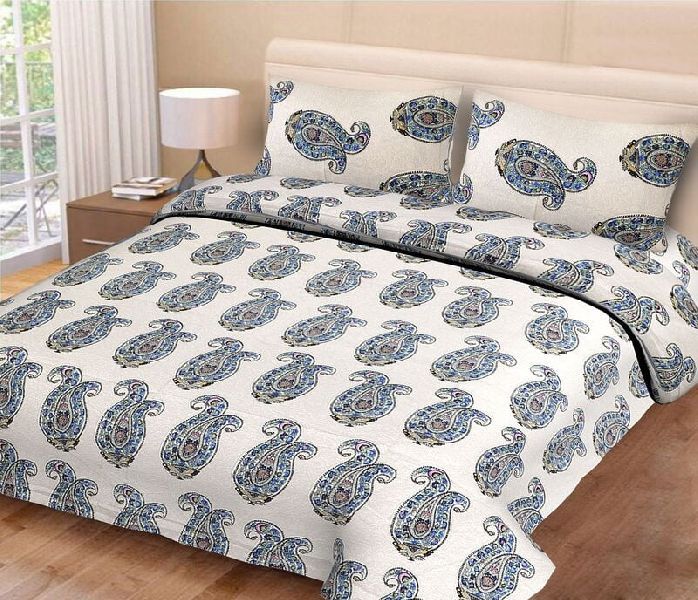 Twill Cotton Pink Color Grey Leaf Printed King Size Bedsheet with 2 Stitched Pillow Cover