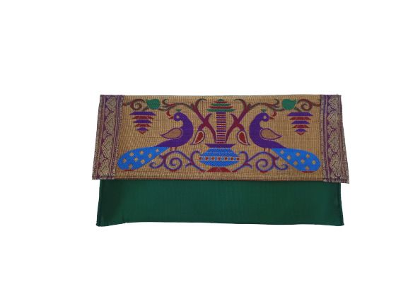 Paithani Big Flat Purse Green