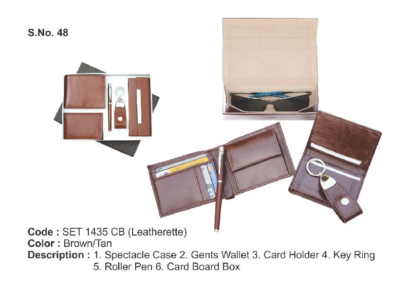 SET 1435 CB BRN & TAN Leather Desk Set