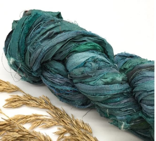 Bluish Green  Sari Silk Ribbon