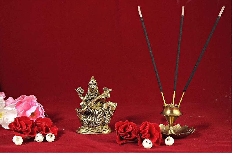 4 Inch Brass Saraswati Mata Statue