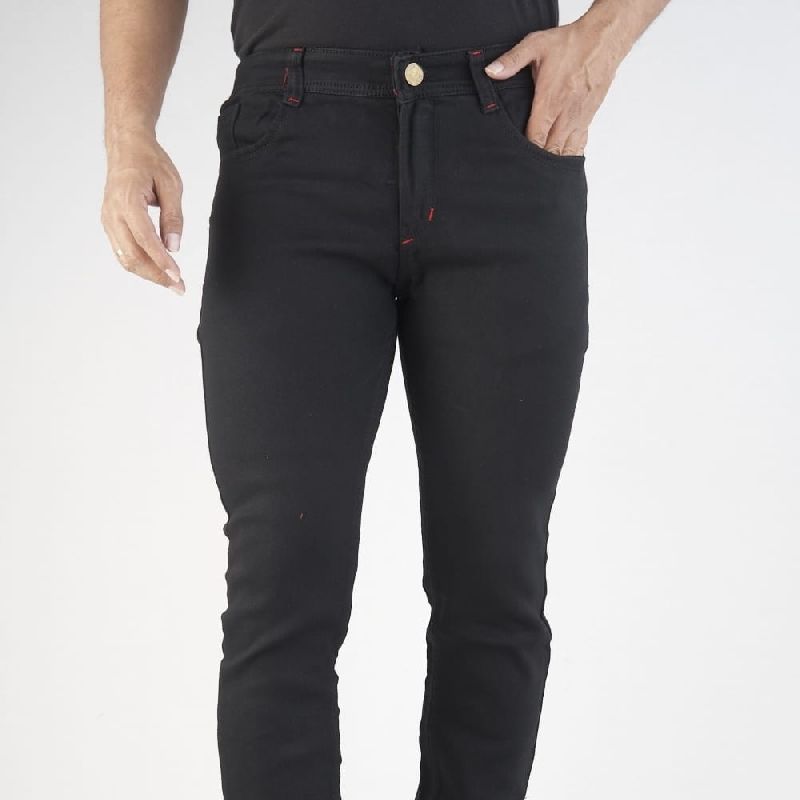 D NO-1748-RED Mens Black Knitted Jeans