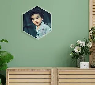 Wall Mount Hexagonal Shape Acrylic Photograph / Text Printed Frame (Acr Ph 01)