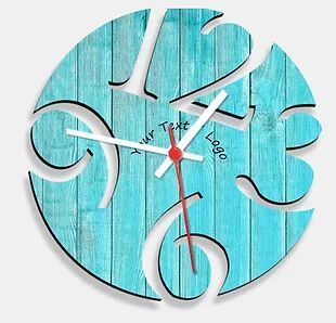 Wooden Laser Cut Blue Wood Finish Wall Clock (018)