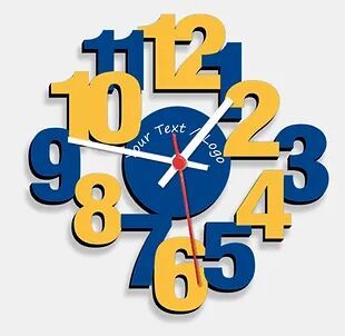 Wooden Laser Cut Blue-Yellow Wooden Wall Clock (019)