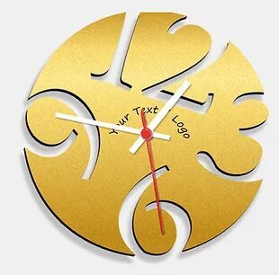 Wooden Laser Cut Golden Wall Clock (022)