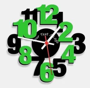 Wooden Laser Cut Green-Black Wooden Wall Clock (019)