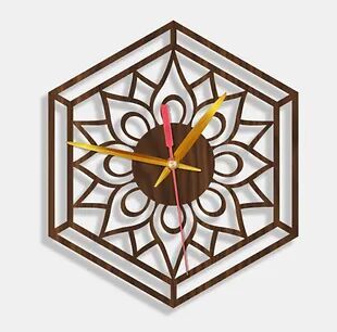 Wooden Laser Cut Walnut Wood Finish Wall Clock (004)