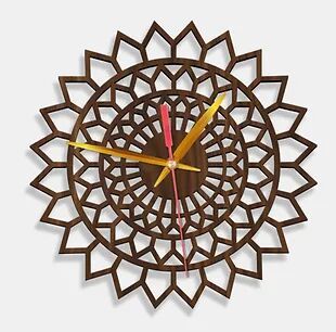 Wooden Laser Cut Walnut Wood Finish Wall Clock (008)