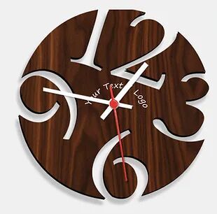 Wooden Laser Cut Walnut Wood Finish Wall Clock (018)