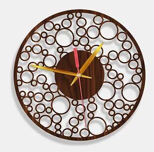 Wooden Laser Cut Walnut Wood Finish Wall Clock (013)
